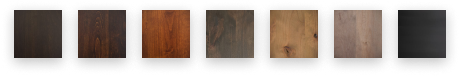 Seven wooden texture samples arranged in a row, ranging from dark brown to light brown, with various grain patterns and shades. The textures showcase a variety of wood finishes and tones against a black background.