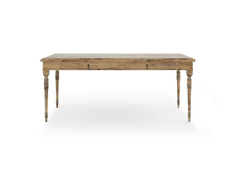 A close-up of the Audrey Desk - Harvest Wheat by James+James showcases its smooth, light brown grain patterns accented with knots. The texture reveals natural variations and subtle curves, highlighting the desk's organic and unprocessed appearance.