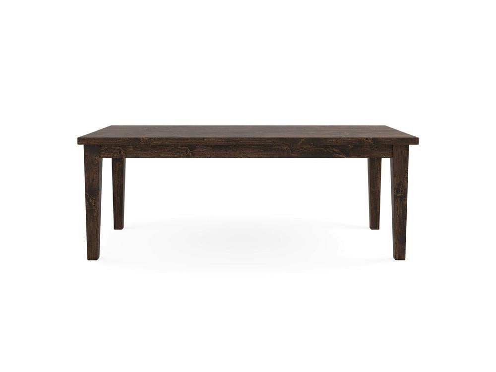 The Ava Parsons Dining Table - Tobacco by James+James features a rectangular top and four legs, crafted in dark wood. Boasting a simple yet classic design, this table is set against a plain white background.