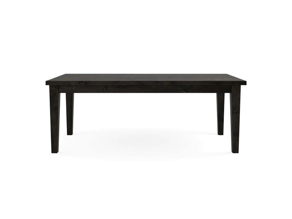 The Ava Parsons Dining Table - Charred Ember by James+James features a rectangular, dark brown wooden design with a flat surface and four angled legs. The table is displayed against a plain white background.