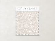 A Bisque - Boucle Swatch featuring off-white, gently textured bouclé fabric with a zigzag edge is displayed on a card labeled "James+James" against a light background.