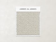 The Oatmeal - Textured Linen Swatch by James+James features a light beige, performance woven linen texture on a white card labeled "James+James," set against a neutral background—ideal for classic interiors.
