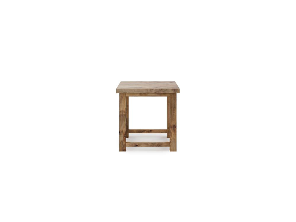 The Carter X Side Table - Harvest Wheat by James+James is a small, rectangular wooden side table with a natural finish. Featuring four straight legs and a lower shelf for additional storage, its simple and rustic design makes it suitable for various interior styles. The background is plain white.
