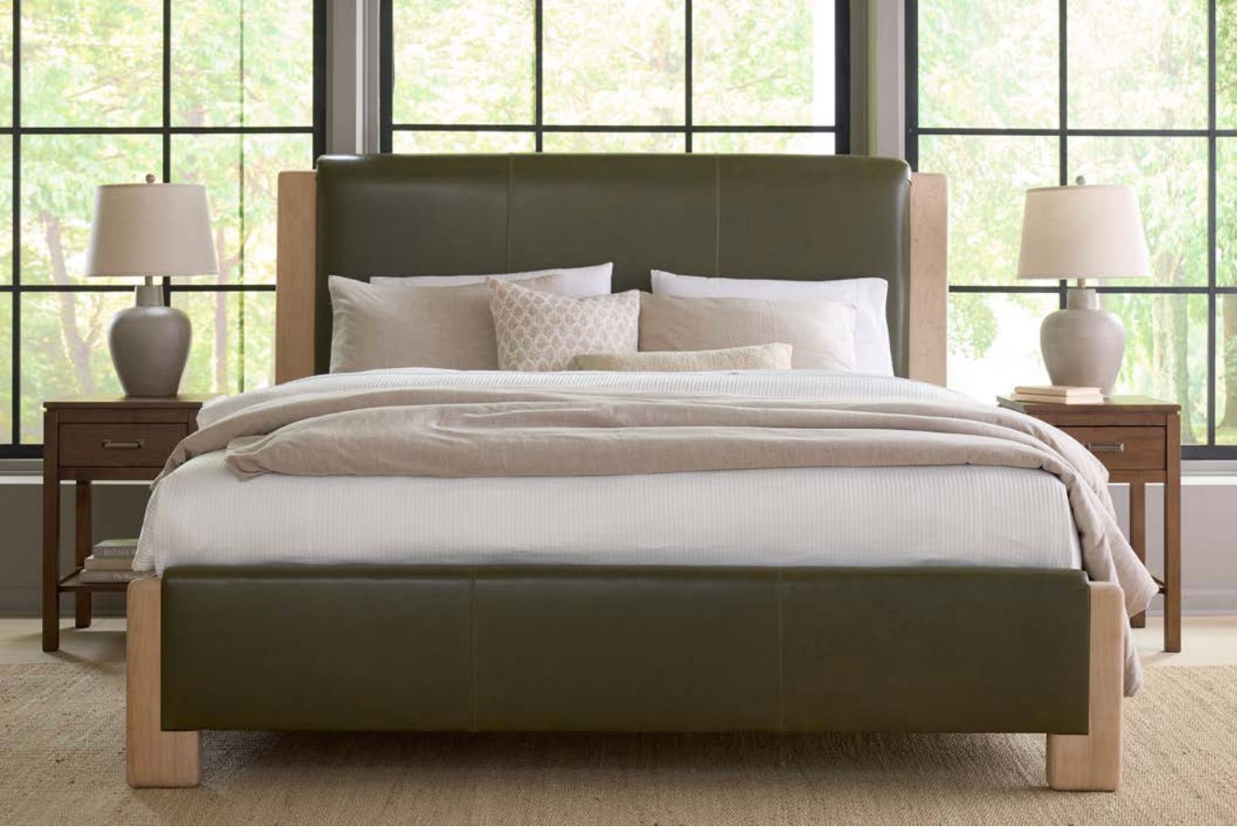 Lennon Bed - Harvest Wheat & Olive Leather