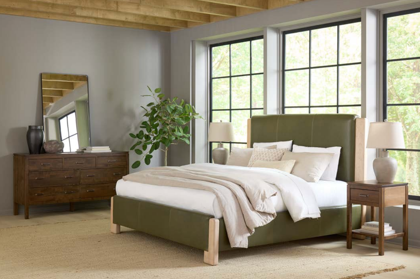 Lennon Bed - Harvest Wheat & Olive Leather