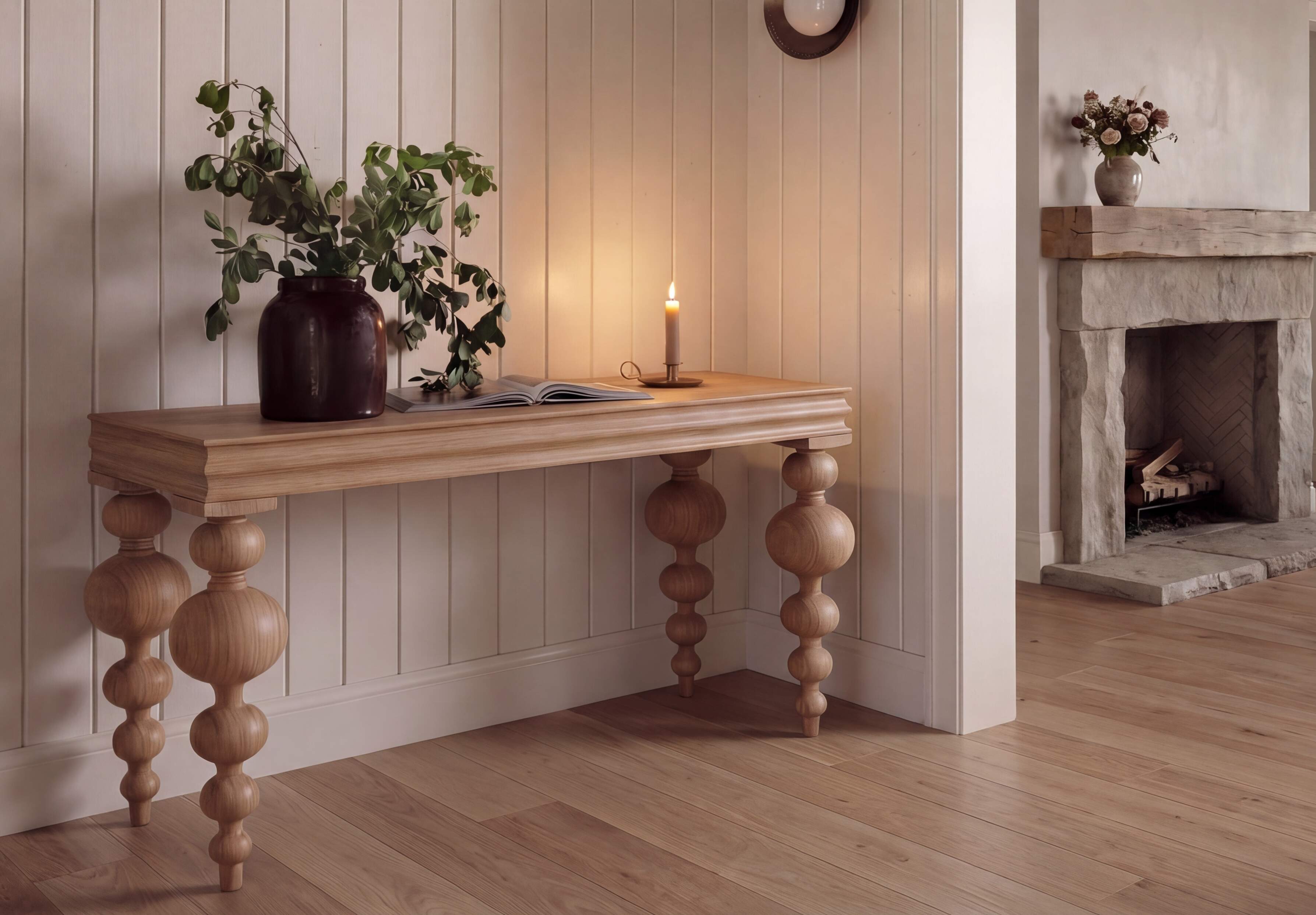 Olivia Sofa Table - Almond on Oak