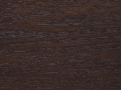 The Sable on Oak Sample by James+James features a dark brown oak surface with matte sheen, showcasing natural lines and variations, and a smooth, versatile finish typical of stained wood.
