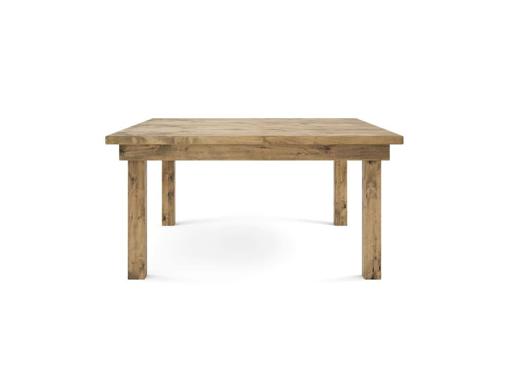 The Farmhouse Square Dining Table - Harvest Wheat by James+James, showcasing a natural finish with straight legs and a simple, rustic design, is displayed against a white background.