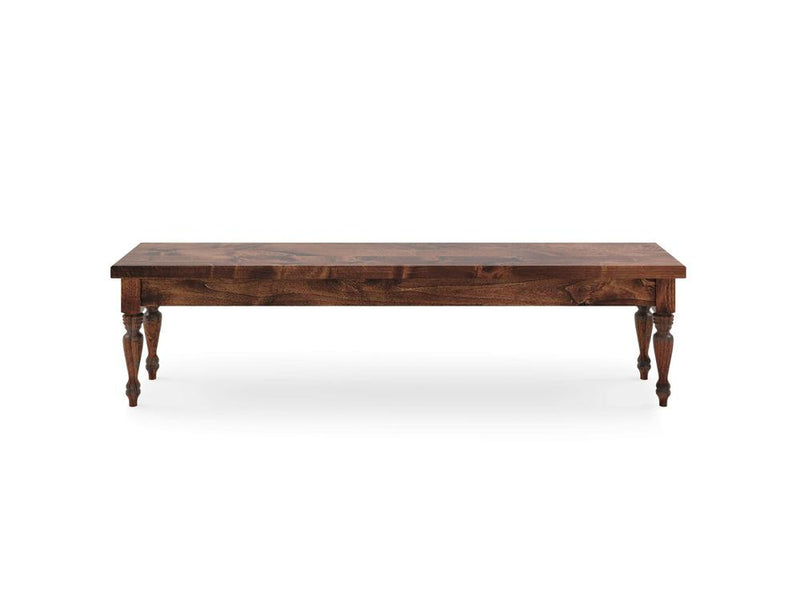 The Chateau Bench - Tuscany by James & James features a rectangular wooden top and four turned legs, set against a white background with a rich, dark brown finish.