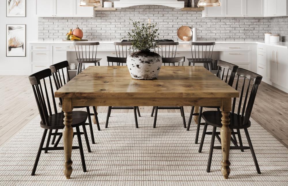 Pictured at 60" in Harvest Wheat Finish. Pictured with our <a href="/products/craftsman-weave">Craftsman Weave Rug</a> and <a href="/products/rustic-windsor-dining-chair">Rustic Windsor Dining Chairs</a> in Charred Ember Finish.