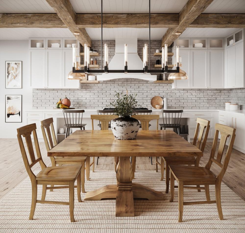 Pictured at 60" in Harvest Wheat Finish. Pictured with <a href="/products/craftsman-weave">Craftsman Weave Rug</a> and <a href="/products/grace-dining-chair">Grace Dining Chairs</a> in Harvest Wheat Finish.